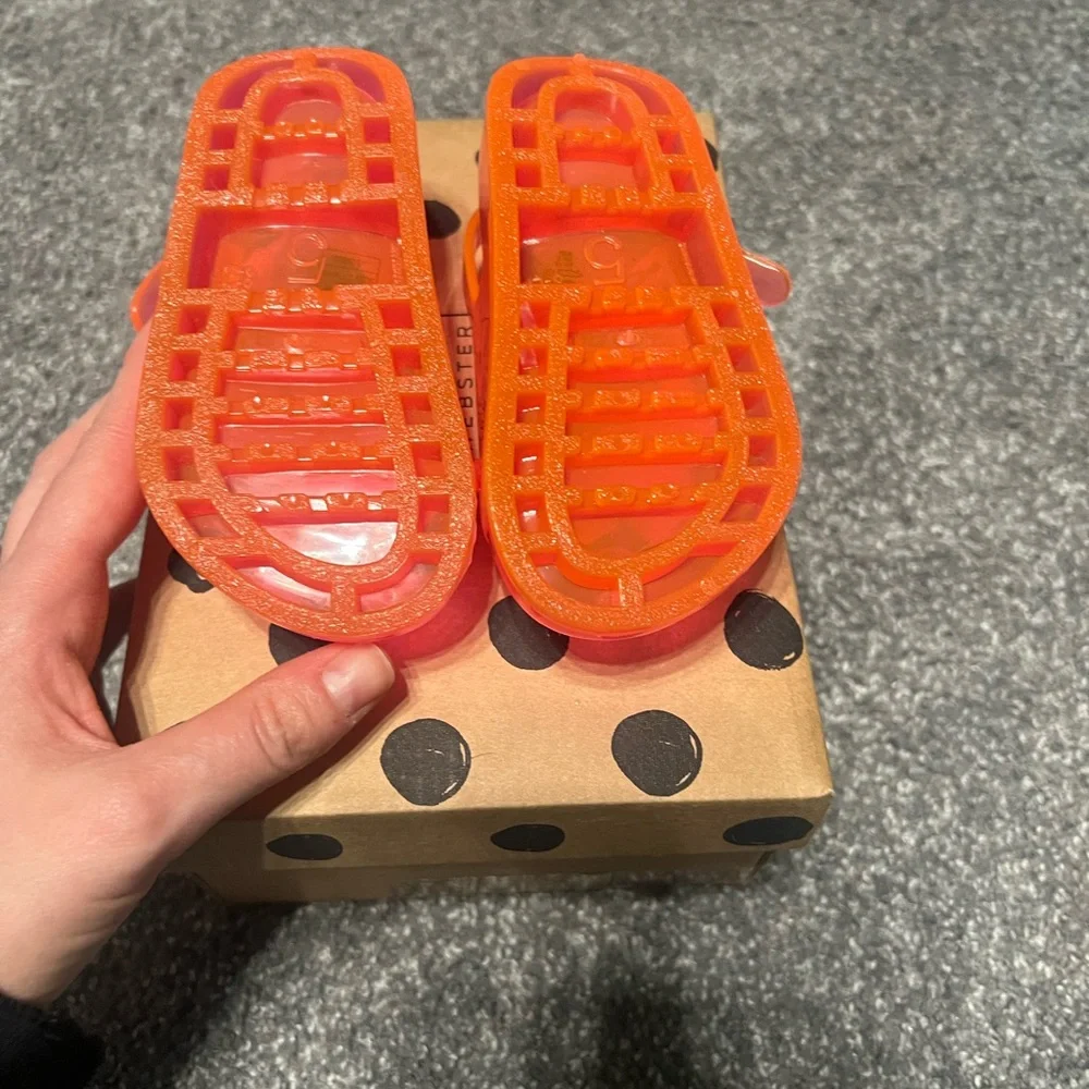 Sophia Webster Kids Neon Pink Orange Jelly Sandals with Butterfly Appliqué